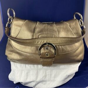 Coach Supple Metallic Bronze/Gold Leather PleatedSoho Shoulder Bag Silver Buckle